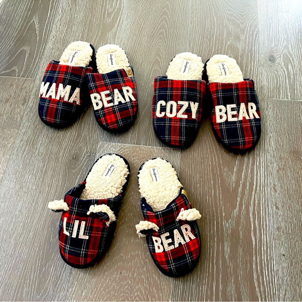 Dearfoam slippers Mama Bear Cozy Bear Lil bear family Christmas